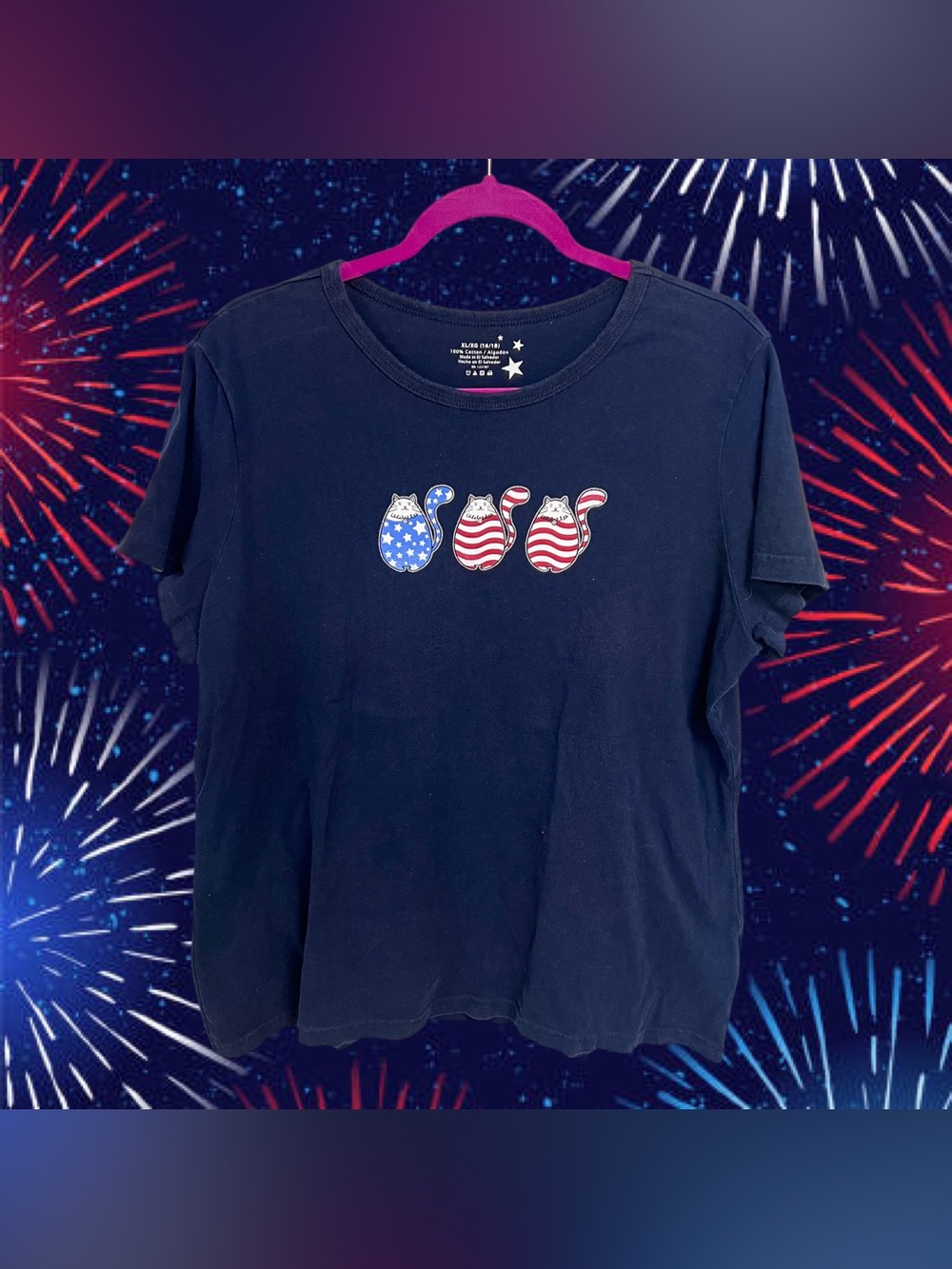 American flag patriotic kitties navy tee